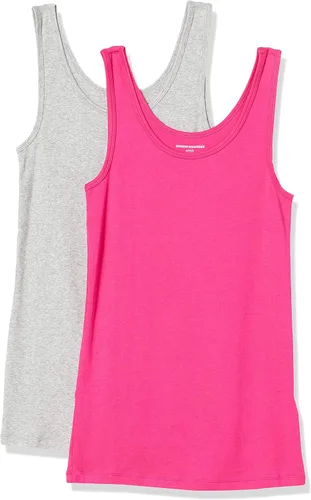 Vista 19 de Amazon Essentials Camisetas sin mangas ajustadas y acanaladas con cuello redondo para mujer, paquete de 2 Gris claro jaspeado/rosa claro