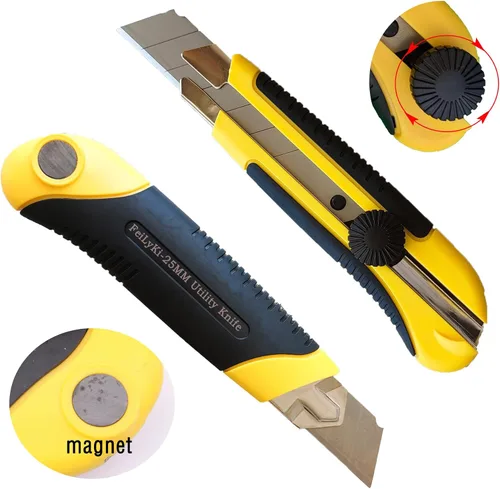 Vista 9 de Cuchillo utilitario extra resistente de 0.984 in, 3 unidades, cuchillo Exacto, cortador de caja, cuchillo de construcción, cuchillo retráctil de 1