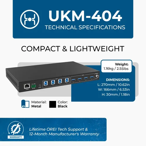 Vista 5 de OREI Interruptor de matriz USB 4x4 - USB 3.2, control remoto IR, RS-232, WebGUI, periférico USB Matrix, KVM Switch 4 Monitors 4 Computers – 5Gbps
