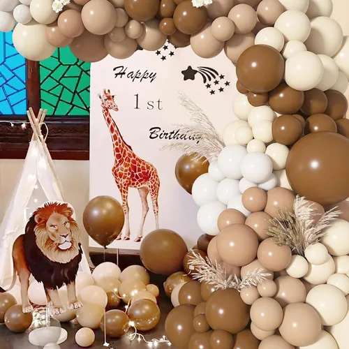 Vista 5 de Kit de arco de guirnalda de globos marrones, 142 unidades, color nude, café, marrón, boho, rubor, bronceado, neutro, para oso de peluche, baby