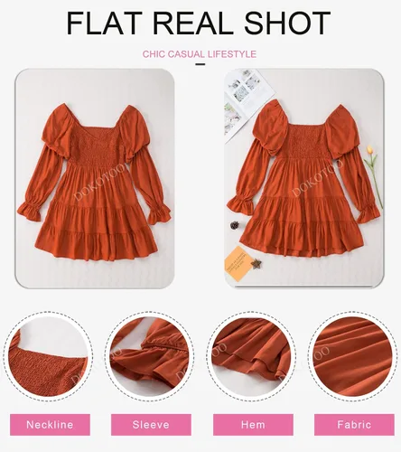Vista 4 de Dokotoo - Vestido corto de verano para mujer 2022 elegante con hombros descubiertos cuello en V manga larga con volantes estilo skater