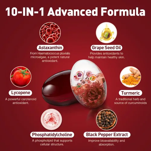 Vista 2 de Suplementos de astaxantina liposomal de 24 mg con licopeno para la salud de los ojos, la piel y el sistema inmunológico, suplemento antioxidante