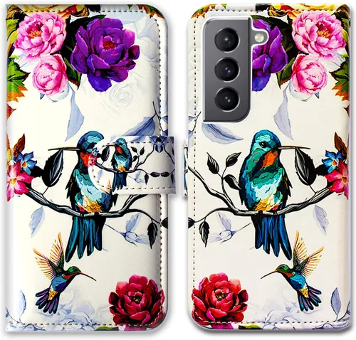 Vista 11 de Bcov Funda para Galaxy S22 Plus, funda de piel con tapa y soporte para tarjeta y soporte para Samsung Galaxy S22 Plus 5G / S22+ Patrón de pájaro