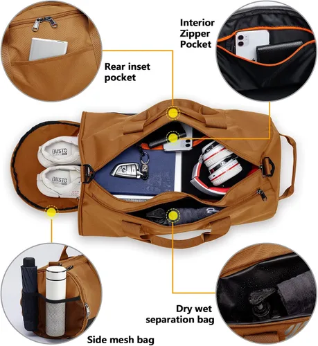 Vista 5 de TUGUAN Bolsas de gimnasio para hombres y mujeres, bolsa de gimnasio con bolsillo húmedo y compartimento para zapatos, bolsa de lona para hombres