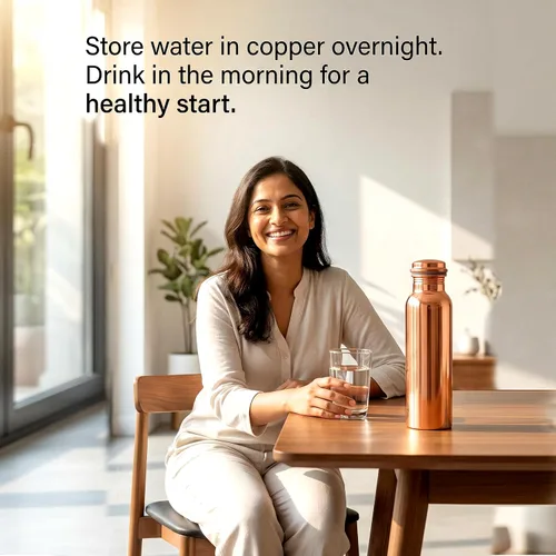 Vista 3 de Botella de agua ayurvédica de cobre puro para la salud, a prueba de fugas, ideal para el hogar, oficina, gimnasio y yoga, 32 onzas de cobre