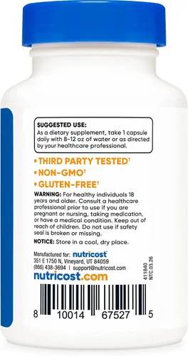 Vista 4 de Tudca 0.008 onzas; 60 cápsulas (àcido tauronesodeoxicólico) de Nutricost, 1 botella, 1