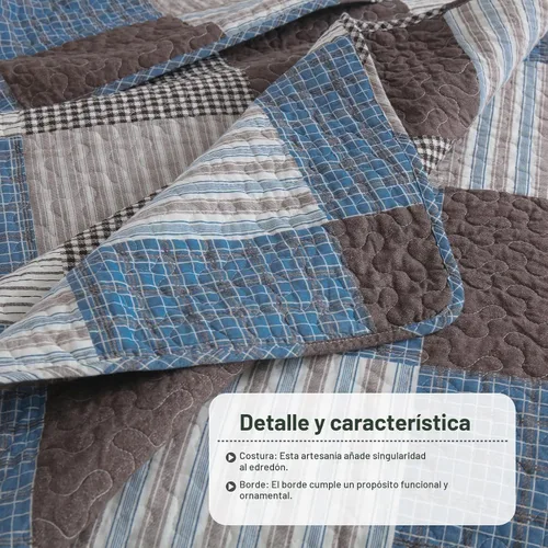 Vista 6 de Y-PLWOMEN Colchas 100% algodón tamaño Queen Farmhouse Plaid 3 piezas ropa de cama Azul y marrón
