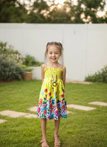 Vista 3 de Vestidos bohemios para niñas, floral, sin mangas, arcoíris, playa, con collar, 2-12T