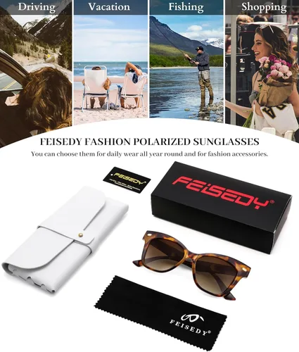 Vista 6 de FEISEDY Lentes de sol polarizados de moda, marco retro de gran tamaño para mujer, protección UV400, B0009