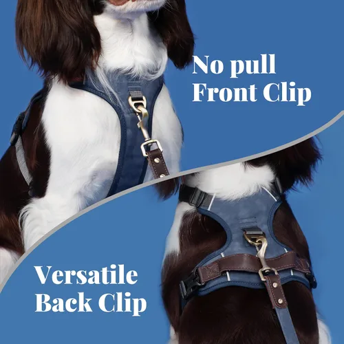 Vista 4 de Arnés para perro sin tirones de tamaño pequeño, elegante chaleco de piel sintética con asa de fácil control, clip frontal sin estrangulamiento con 2