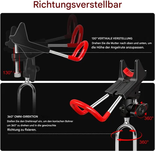 Vista 4 de Soporte para caña de pescar para suelo, paquete de 2, altura ajustable de 57-87cm, soporte para caña de pescar ajustable de 360 grados y fácil