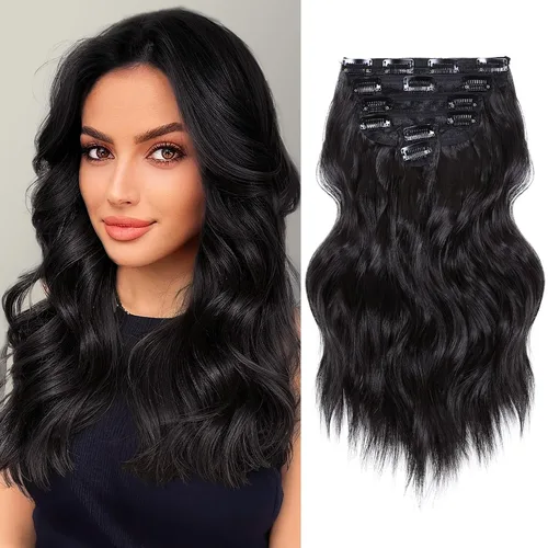 Vista 18 de NAYOO - Extensiones de cabello con clip, extensiones sintéticas onduladas de 20 pulgadas, 6 unidades Wavy Curly Hair, Full Head Coverage, Heat
