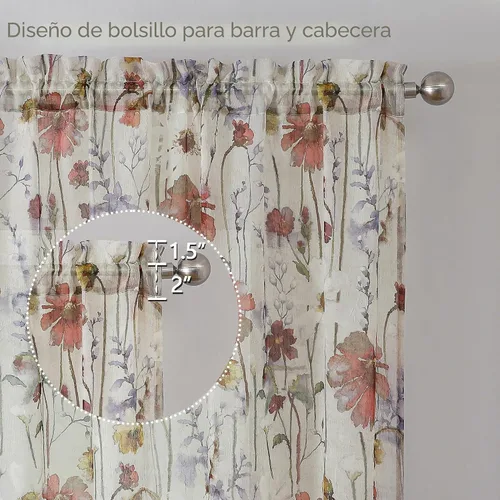 Vista 2 de OWENIE - Cortinas de cenefa arrugada transparentes de 14 pulgadas de longitud 2 piezas, cenefa moderna pequeña impresa para cocina, sala de estar
