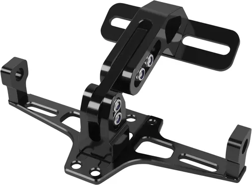 Vista 2 de Soporte para placa de matrícula de motocicleta, kit universal de eliminación de guardabarros de aluminio CNC negro con luz para placa