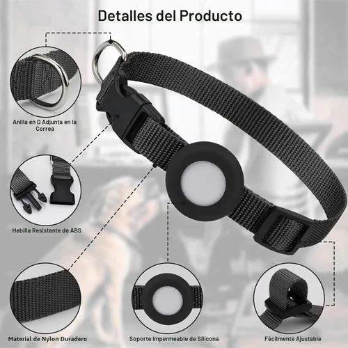 Vista 3 de Compatible con collar de perro Airtag, collar de perro ajustable con hebilla de cierre rápido duradera, collar de perro de nailon de imitación