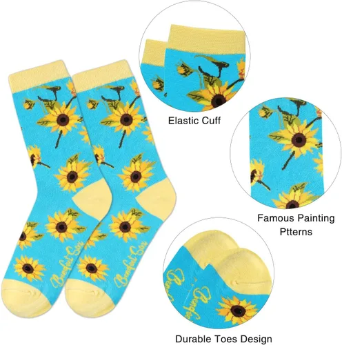 Vista 5 de Benefeet Sox Calcetines divertidos para mujer, calcetines de algodón casuales con estampado floral colorido de animales