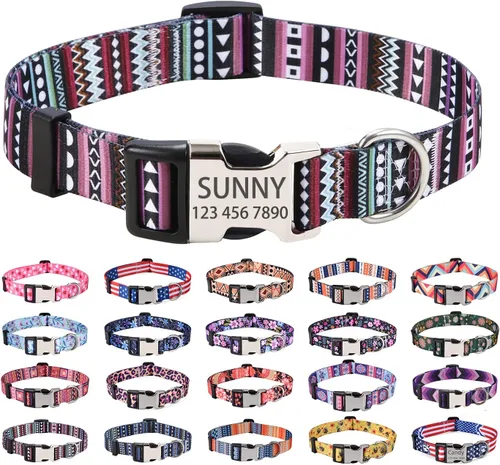 Vista 10 de Mihqy Collares de perro personalizados, collar de perro personalizado con nombre y número de teléfono, múltiples patrones y 4 tamaños de collar