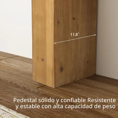 Vista 3 de Mesa consola de madera maciza para entrada, mesa de sofá de granja de 63 pulgadas de largo Marrón Natural Rústico