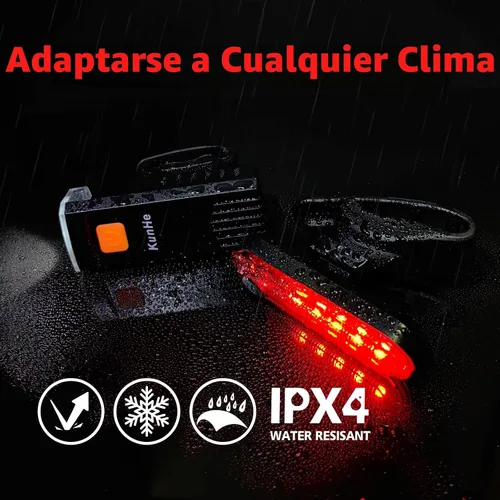 Vista 5 de Kunhe Luces de bicicleta recargables USB-C delanteras y traseras (2 o 4 o 10 o 20 paquetes) conducción nocturna para niños y adultos, 3 modos