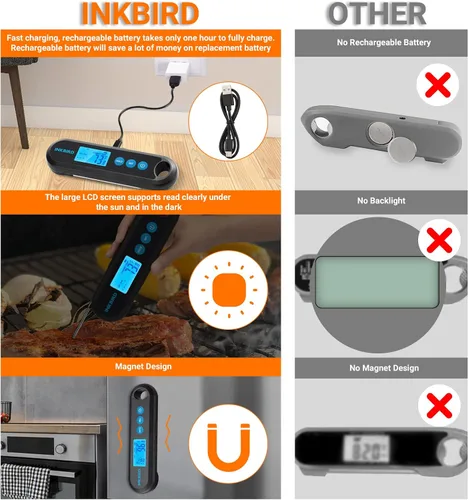 Vista 6 de INKBIRD Termómetro digital de lectura instantánea para carne para cocinar con sondas duales, termómetro Bluetooth impermeable de 328 pies