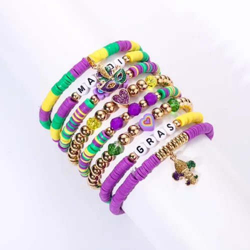 Vista 32 de Surfer Heishi - Pulseras apilables para mujer, apilables, de vinilo arcoíris, disco de arcilla, pulseras elásticas para la amistad, joyería bohemia