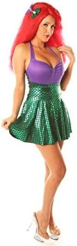 Vista 3 de Conjunto de disfraz de sirena para Halloween, Navidad, cosplay, juego de rol, verde y morado, Verde, púrpura