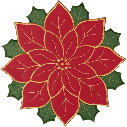 Vista 6 de Simhomsen Juego de 4 posavasos bordados para mesa redonda de Pascua de Navidad (Poinsettia B)