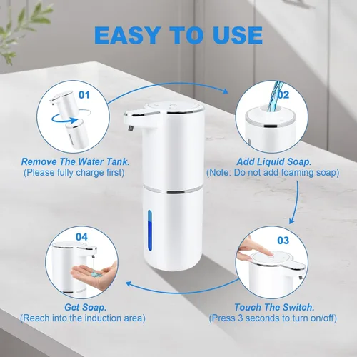 Vista 7 de Dispensador automático de jabón sin contacto – Dispensador de jabón líquido de manos para baño, volumen ajustable para líquidos gruesos y finos