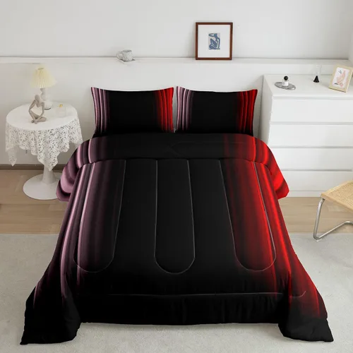 Vista 28 de Feelyou Juego de edredón geométrico degradado para adolescentes, tamaño individual, para niños y mujeres, azul, rojo y negro, juego de ropa de cama