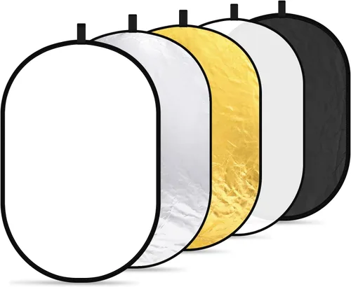 Vista 9 de NEEWER Reflectores de luz de 80x120cm para fotografía de 31"x47", portátiles 5 en 1 plegables con bolsa - Difusor translúcido, plateado, dorado