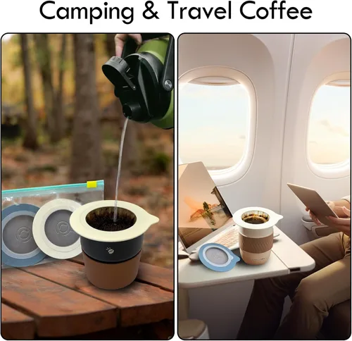 Vista 5 de Gotero portátil para verter sobre café, filtro de café reutilizable, cafetera para camping, cafetera de viaje (50, azul)