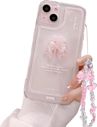 Vista 9 de Ownest - Funda compatible para iPhone 12, diseño bonito de lazo de arco 3D en rosa, delgada, transparente, diseño estético, para mujeres y lazo rosa