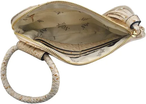 Vista 5 de NGIL Mini bolso de pulsera para mujer, mini bolso de cuero sintético con borla de flecos, cartera de pulsera para mujer