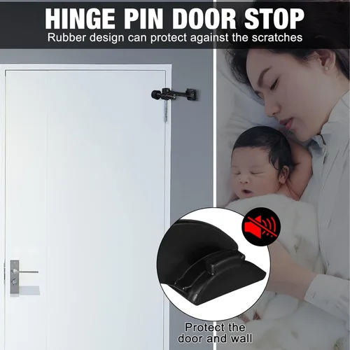 Vista 6 de Chumia 48 piezas de tope de puerta de bisagra cepillado satinado ajustable resistente bisagra protector de pared con puntas de parachoques de goma