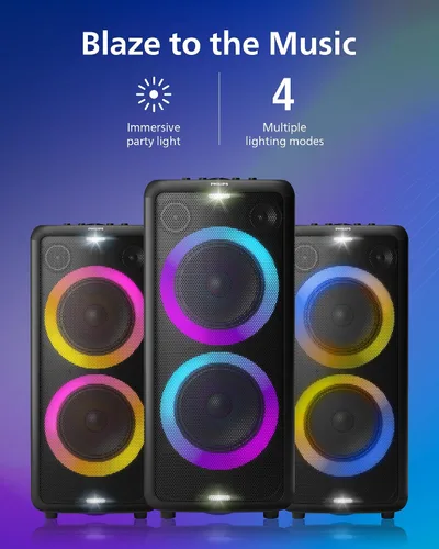 Vista 14 de [Usado] Altavoz de fiesta Bluetooth Philips X5206, portátil con ruedas, emocionante show de luces, máquina de karaoke con micrófono y entrada