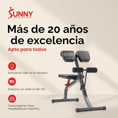 Vista 9 de Sunny Health & Fitness Silla romana multifunción con estación de inmersión y banco para sentarse, equipo de entrenamiento de fuerza ajustable