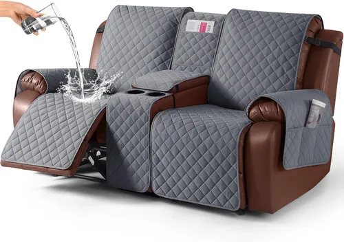 Vista 21 de KinCam Funda 100% Impermeable para Loveseat Reclinable con Consola, Fundas Antideslizantes para Sofá Reclinable de 2 Asientos, Funda para Sofá