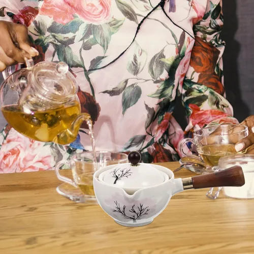 Vista 4 de UPKOCH Juego de té japonés, tetera con infusor Tetera de hojas florecientes y sueltas con mango de madera, cocina asiática, estilo tetera, 1 juego
