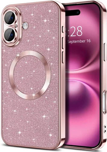 Vista 36 de Hython para iPhone 16 Funda con chispas brillantes, fundas transparentes magnéticas con protector de lente de cámara [Compatible con MagSafe]