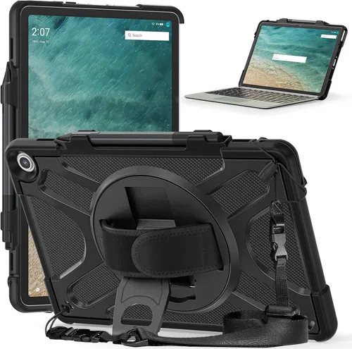 Vista 10 de Funda Fire HD 10 2019/2018/2017, resistente a prueba de golpes, resistente, funda protectora de alto impacto con soporte para correa de mano