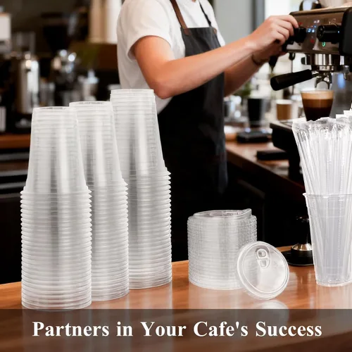 Vista 8 de Goodluck Paquete de 100 vasos de plástico transparente de 16 onzas con tapas, desechables para café helado con tapas para fiestas, bebidas
