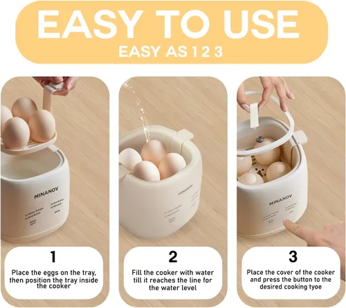 Vista 6 de Onsen Tamago - Olla eléctrica para huevos con apagado automático y alarma, máquina para hacer huevos duros, hervidos suaves, al vapor, Onsen Tamago