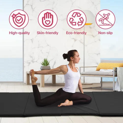 Vista 2 de Colchoneta de gimnasia para gimnasio en casa, plegable, portátil, de 4 x 10 x 2 pulgadas, extra gruesa, con asas de transporte, para niños y adultos