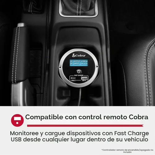 Vista 6 de Inversor de Potencia Cobra PURE SINE de 400W, Portátil – Cargador para Automóvil de 400 Vatios, 2 Enchufes de CA con Conexión a Tierra, 2 Puertos