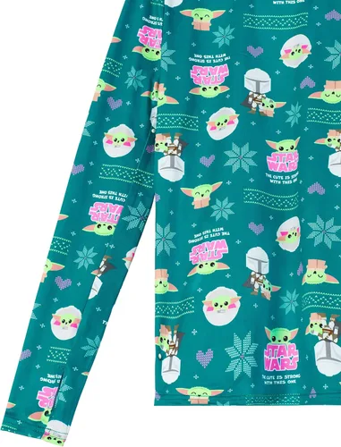 Vista 4 de STAR WARS Baby Yoda - Conjunto de ropa interior térmica para niñas, 2 piezas, camisa de capa base y leggings largos John para niñas