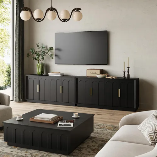 Vista 7 de FORTUNETEC Aparador Gabinete Buffet con Almacenamiento, Gabinete de Acento Moderno con Puertas Arqueadas, Consola de Medios Modular Grande de 67