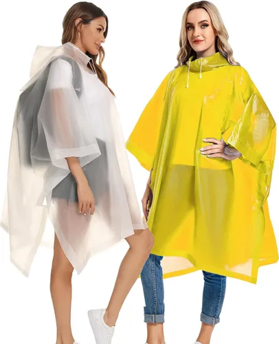 Vista 28 de Ponchos de lluvia reutilizables con capucha con cordón para adultos, abrigo de lluvia grueso impermeable, 2 paquetes