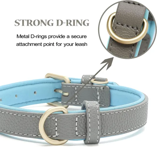 Vista 5 de collar clásico para perro de piel auténtica suave y transpirable, impermeable, para perros grandes y medianos pequeños