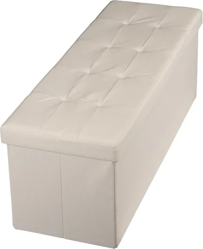 Vista 4 de LEMY - Banco de almacenamiento otomano plegable de 43 pulgadas, taburete reposapiés con divisor de madera y gran espacio de almacenamiento, banco