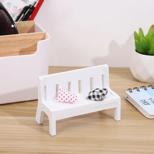 Vista 2 de SEWACC Figura de silla de porche en miniatura, banco de jardín doble de madera blanca, muebles para casa de muñecas para jardín de hadas, accesorios